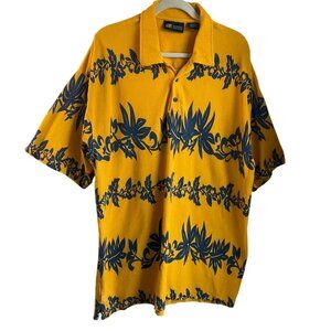Vintage Faded Glory Sz 2XL Polo Shirt Y2K Tropical Print Hawaiian Yellow Cotton